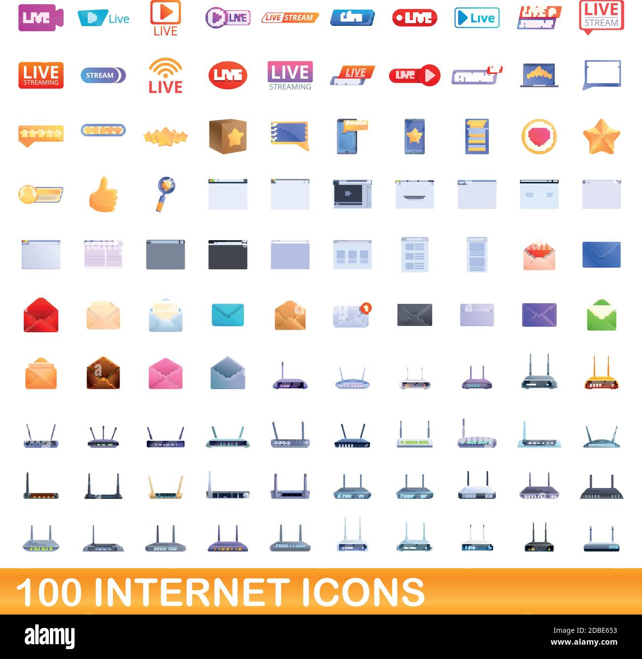 100 internet icons set. Cartoon illustration of 100 internet icons ...