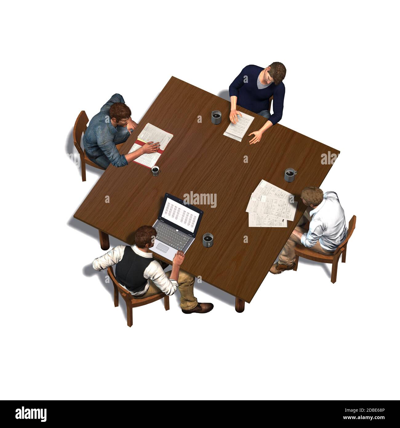 Men sitting at table in a meeting - business - top view Stock Photo