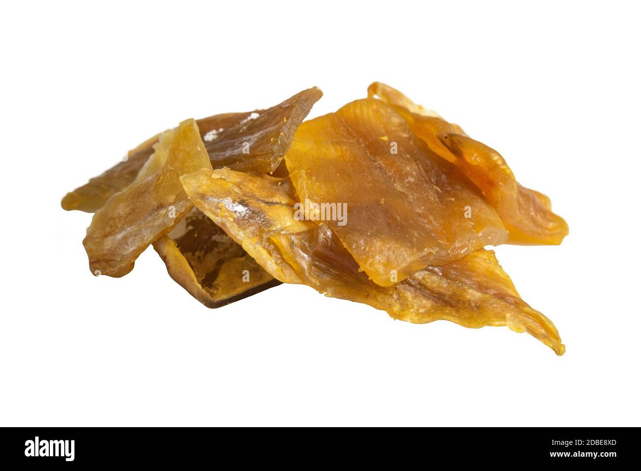Dried catfish fillet isolated on a white background. Snack on fish with