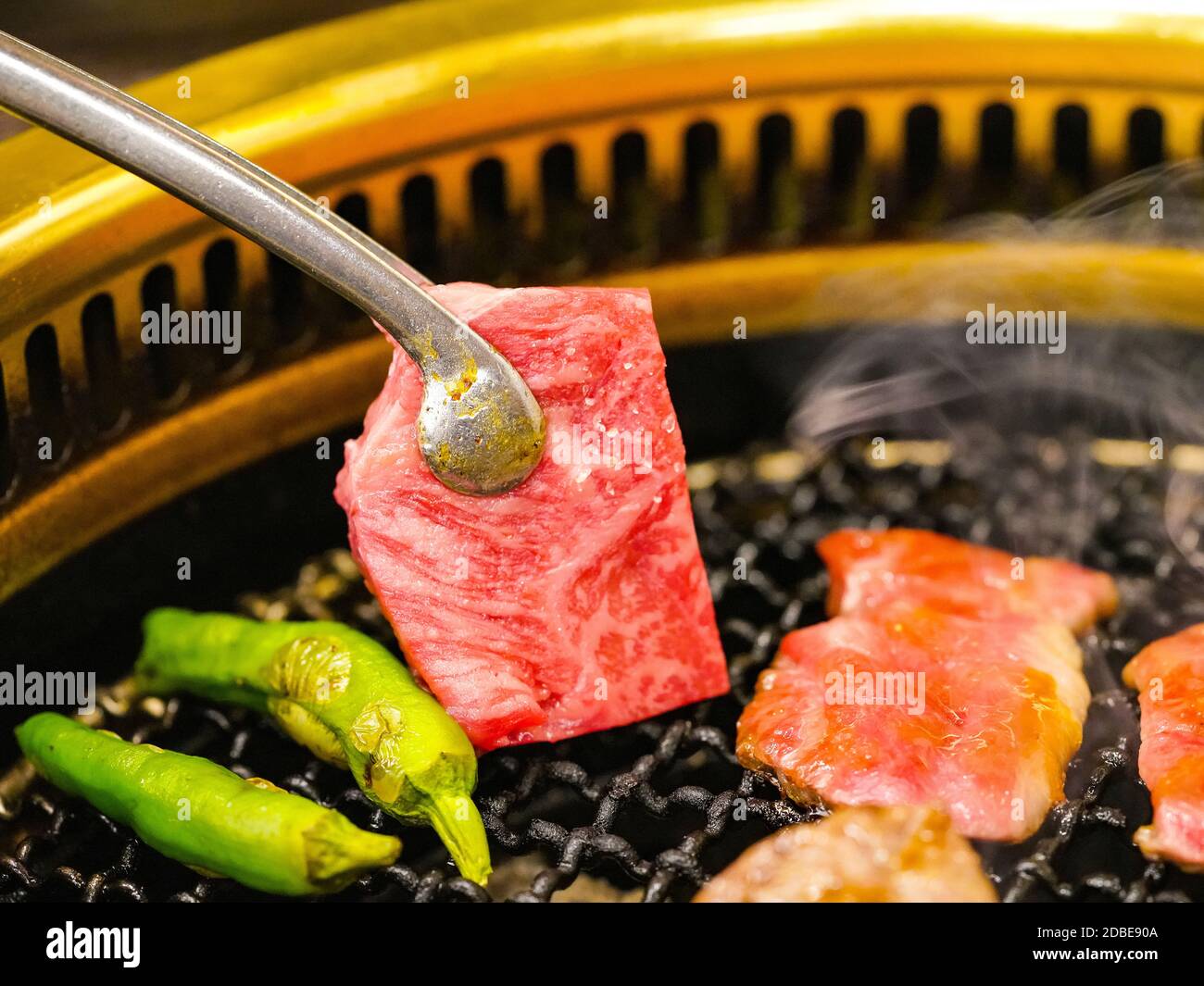 Matsusaka beef grilling on griddle pan. Matsusaka City, Japan. (Japan's