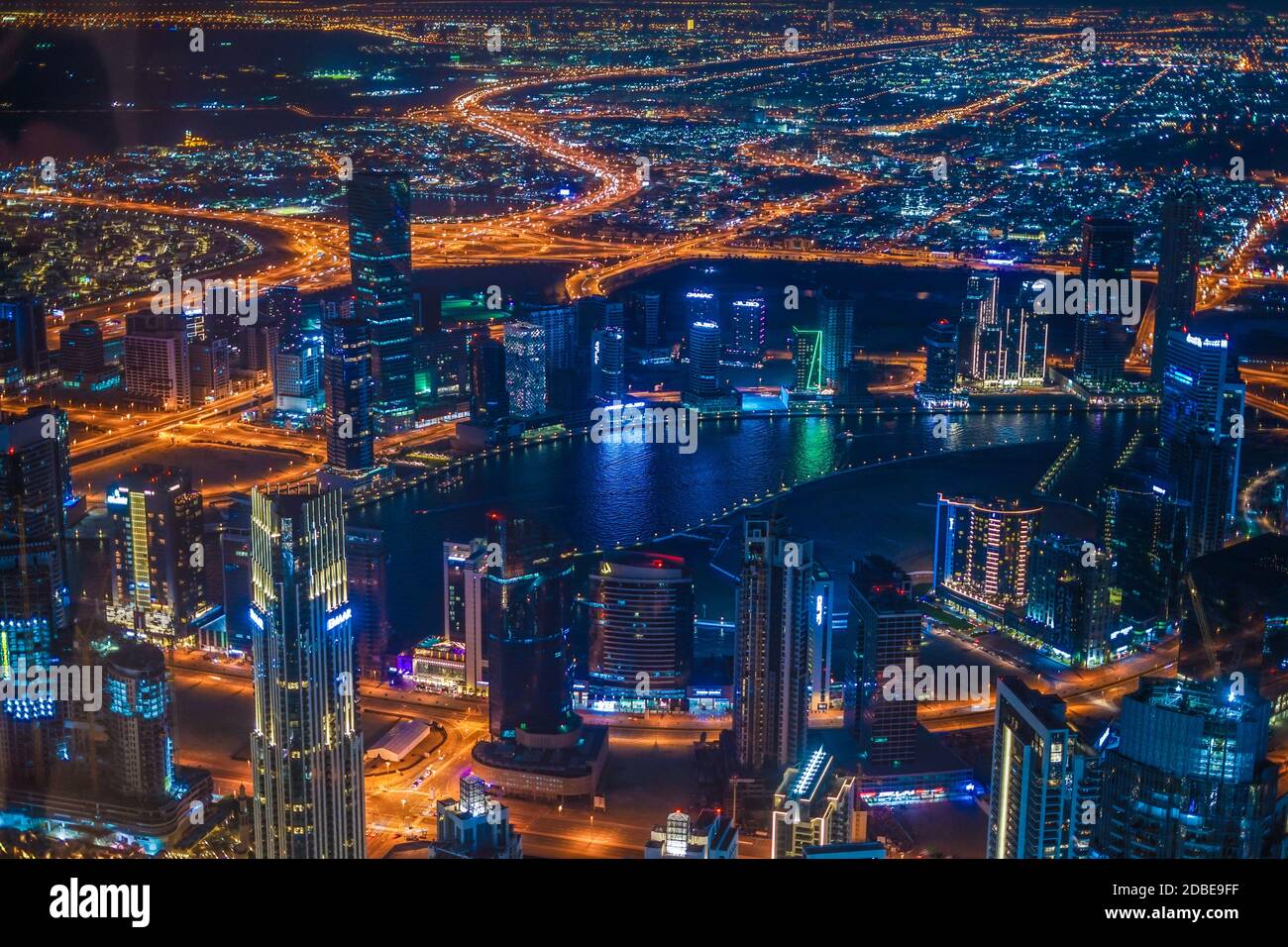 Dubai night view seen from the observation deck of Burj Khalifa
