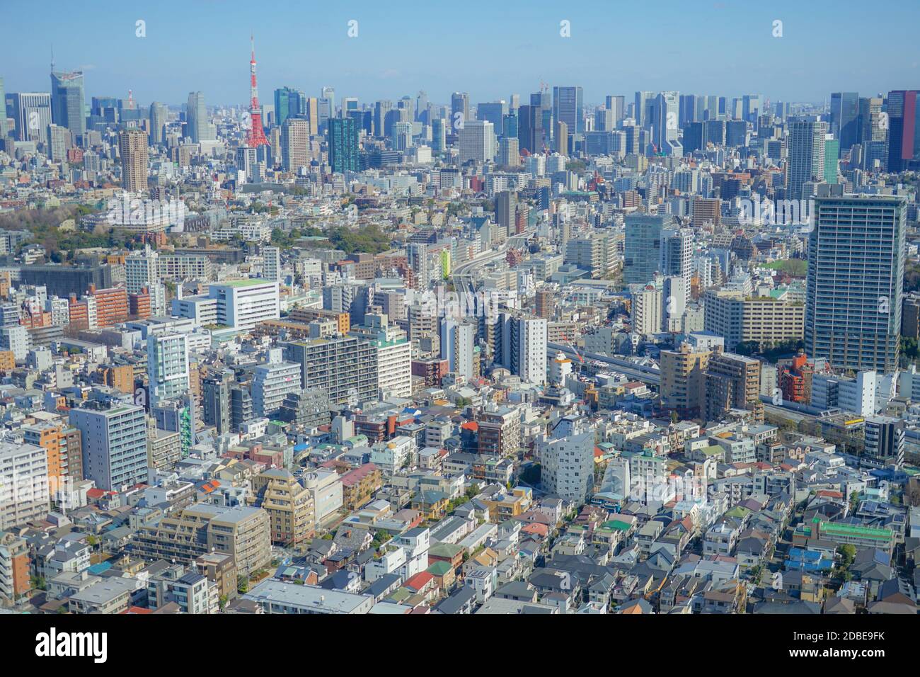 Tokyo skyline seen from the Ebisu Garden Place observatory. Shooting Location: Tokyo metropolitan area Stock Photo