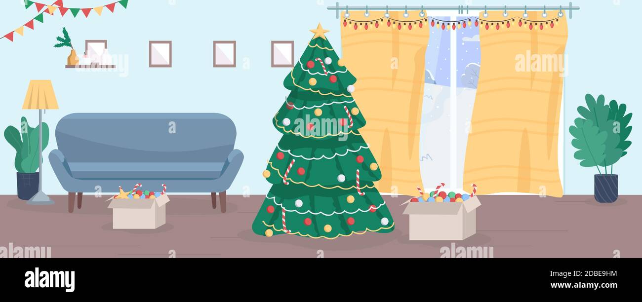 Christmas house semi flat vector illustration Stock Vector