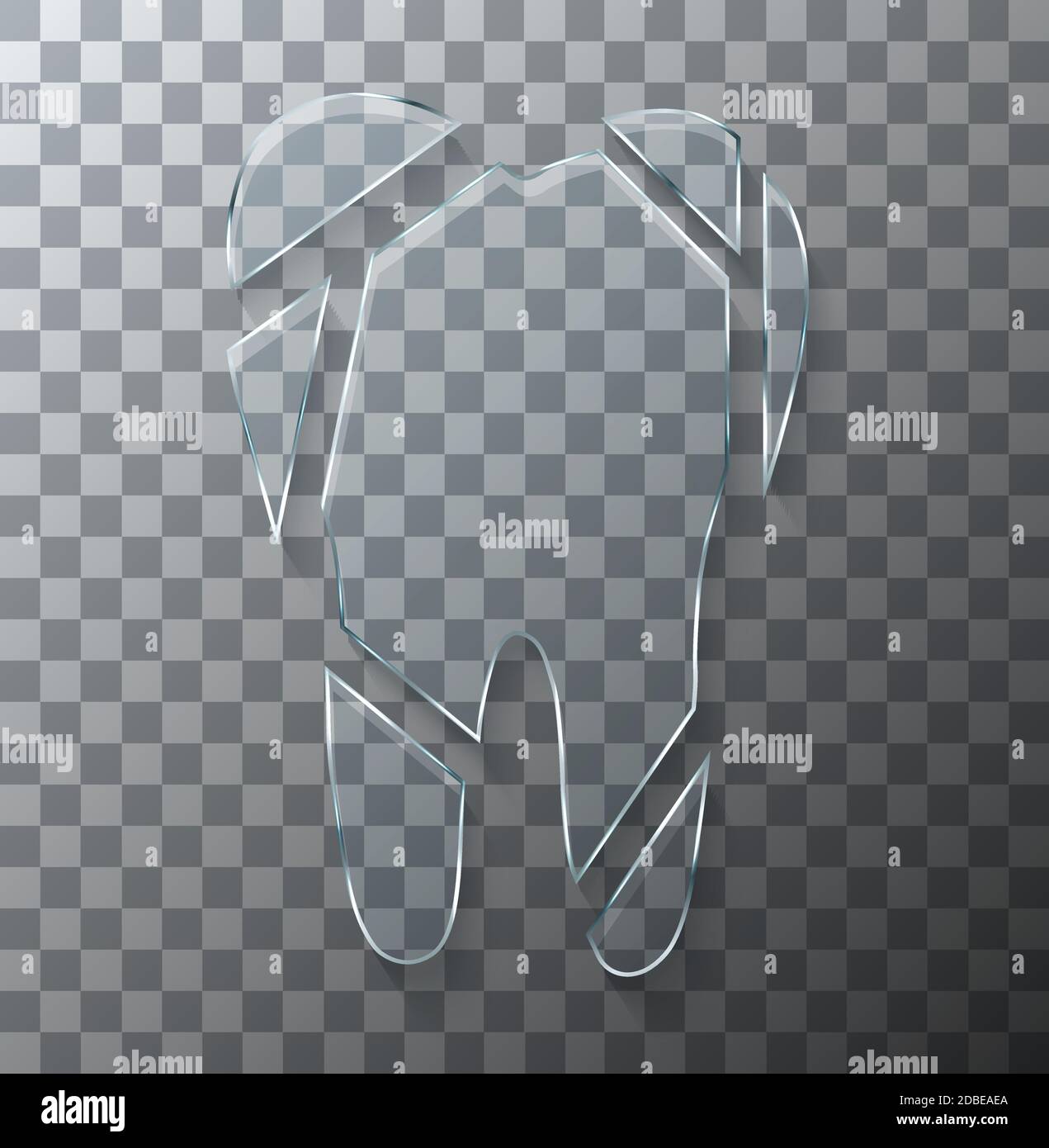 Vector modern concept broken tooth glass on transparent background. Stock Vector