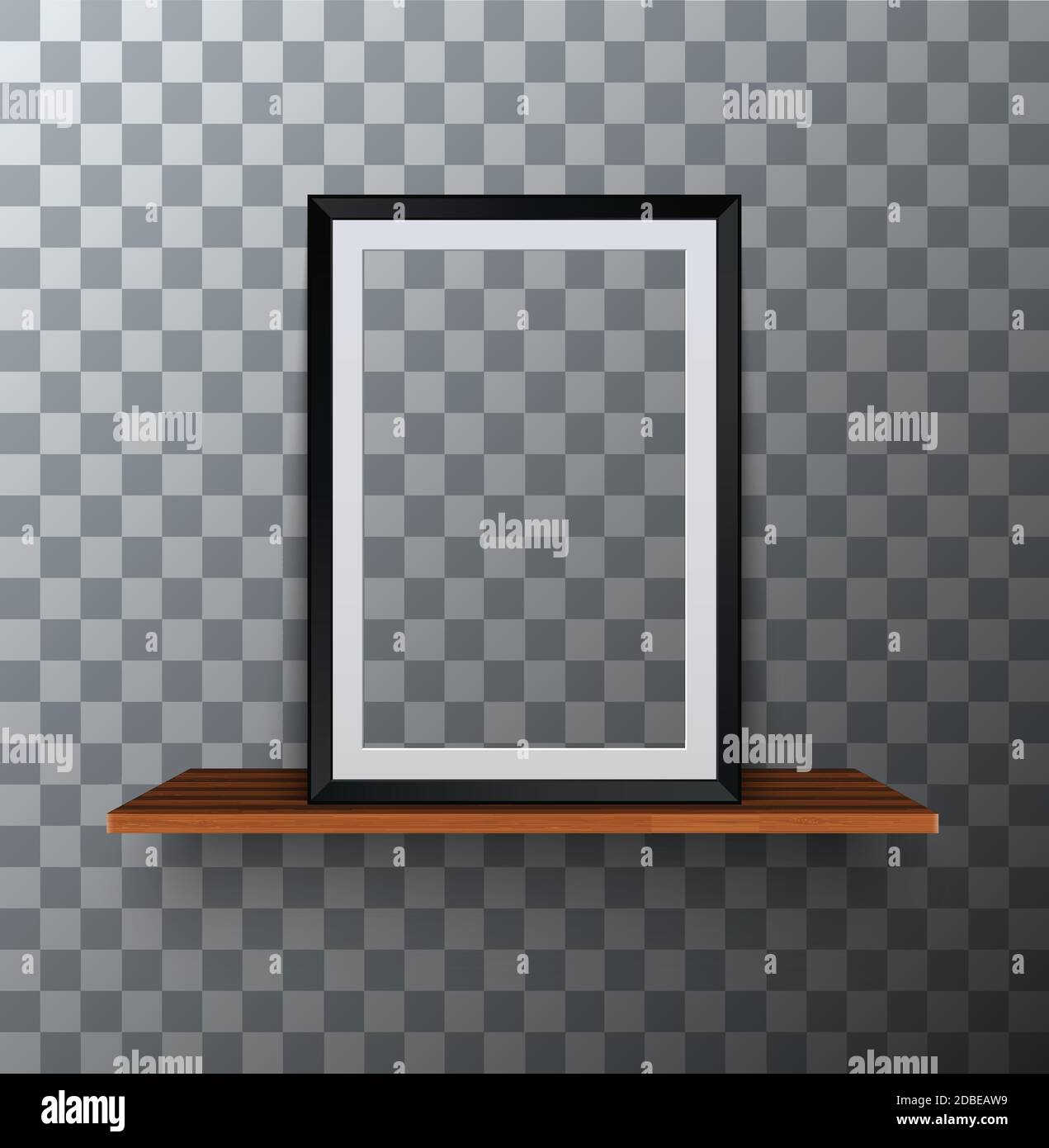 Vector modern empty frame standing on a wooden shelf Stock Vector