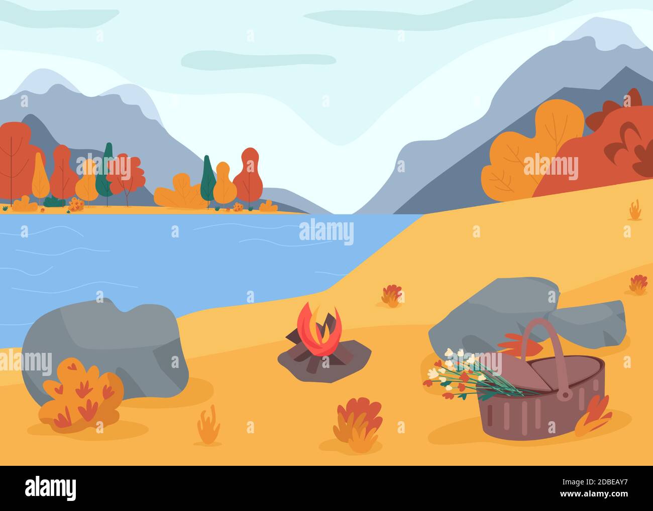 Autumn nature flat color vector illustration Stock Vector Image & Art ...
