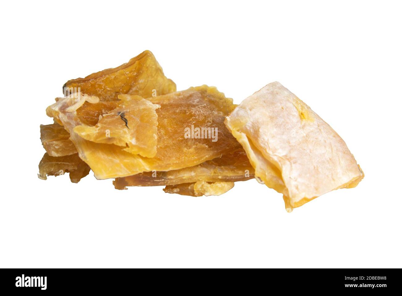 Dried cod fillet isolated on a white bacground. Snack on fish with beer