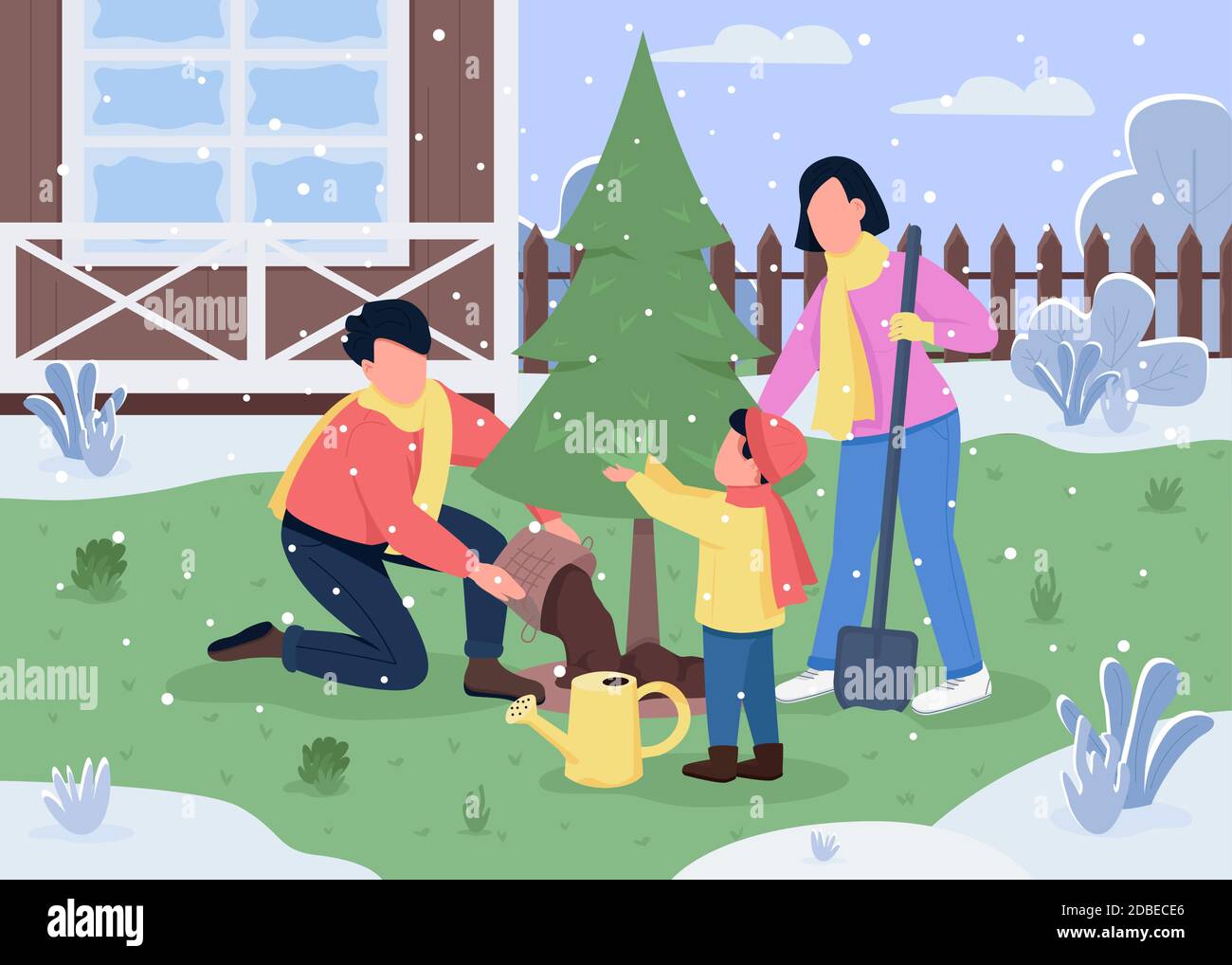 Family plant tree semi flat vector illustration Stock Vector