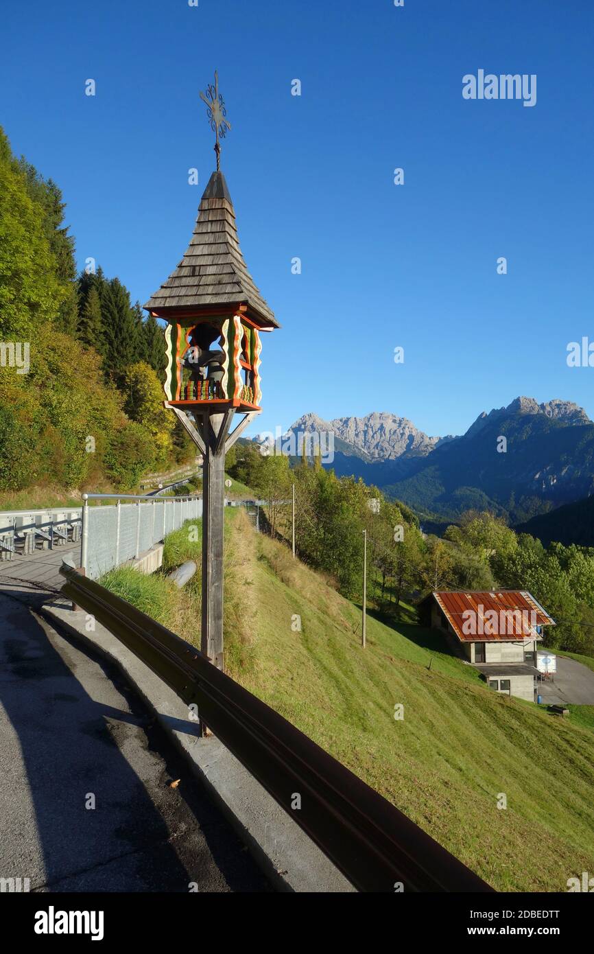 Traditional bell towers in Candide SÃ¼dtirol Stock Photo