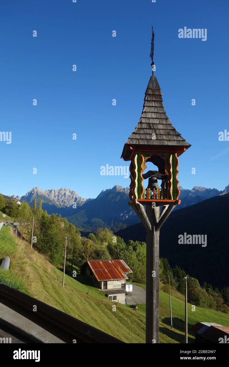 Traditional bell towers in Candide SÃ¼dtirol Stock Photo