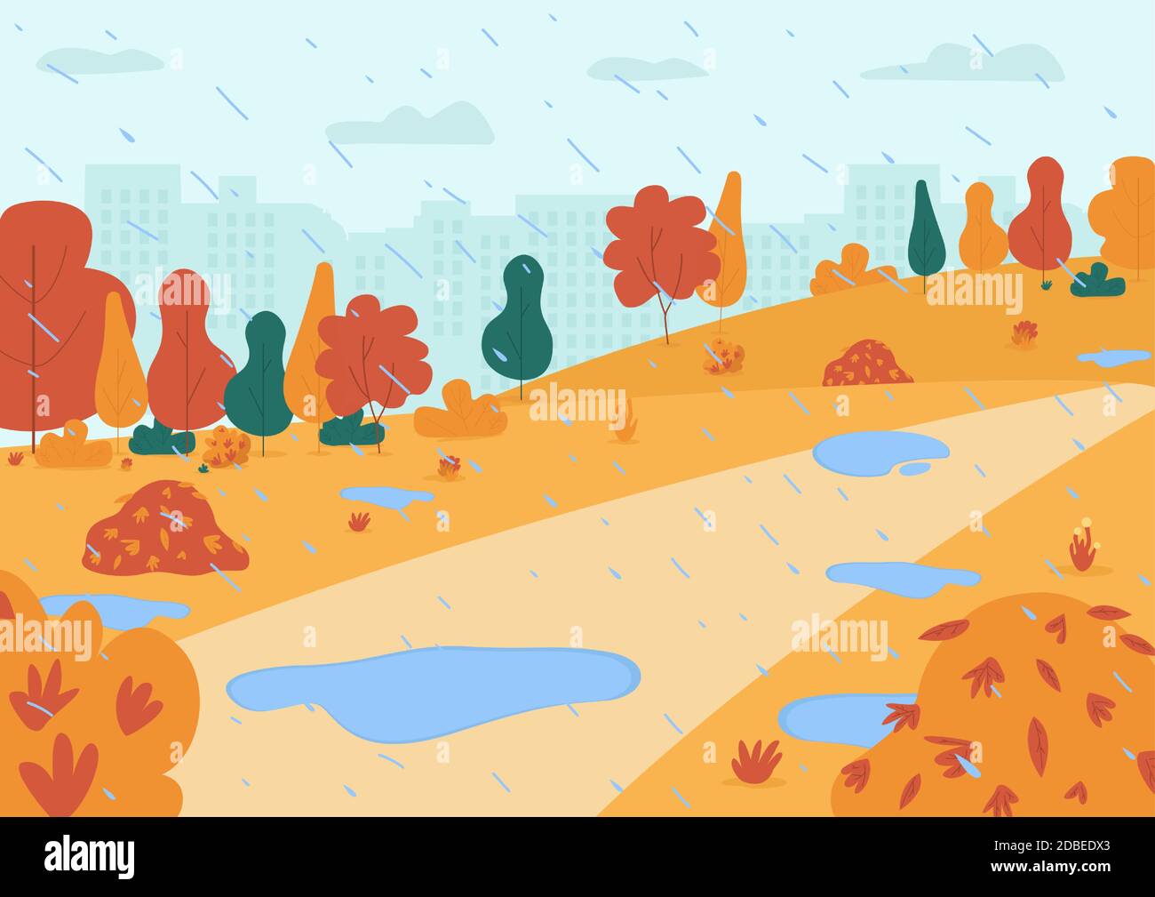 Autumn rain in park semi flat vector illustration Stock Vector Image ...