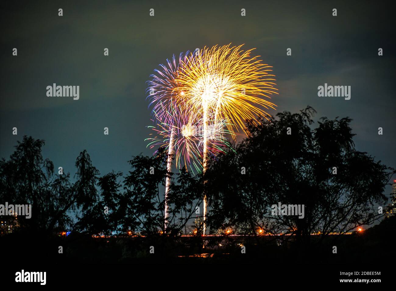 Setagaya-ku, Tama River fireworks display (2019). Shooting Location: Kawasaki City, Kanagawa Prefecture Stock Photo