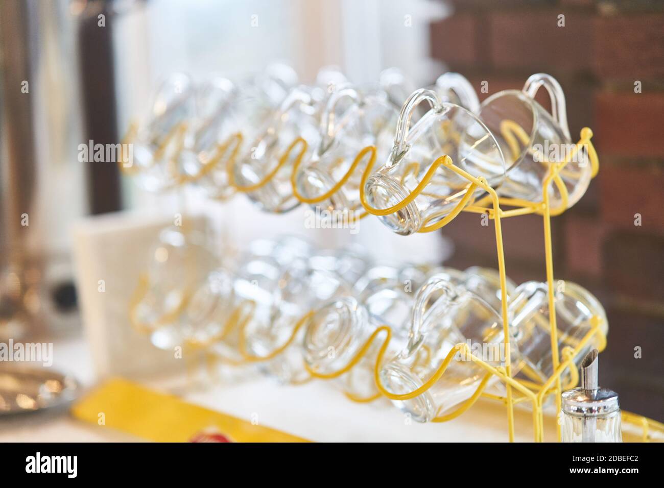 Empty transparent glasses for tea in a cafe Stock Photo