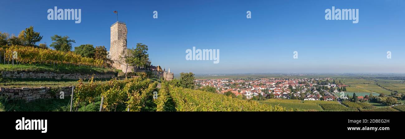 geography / travel, Germany, Rhineland-Palatinate, Wachenheim at the Wine Route, castle Wachtenburg up, Additional-Rights-Clearance-Info-Not-Available Stock Photo