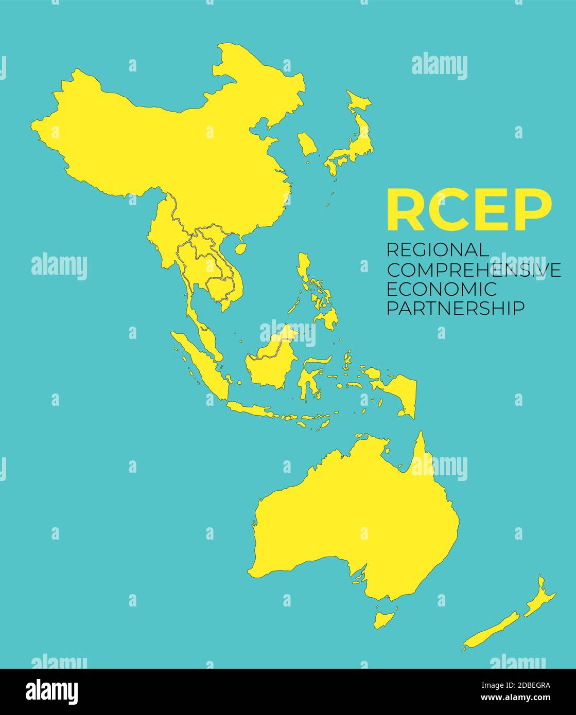 Modern Regional Comprehensive Economic Partnership RCEP map background. Vector Illustration Stock Vector