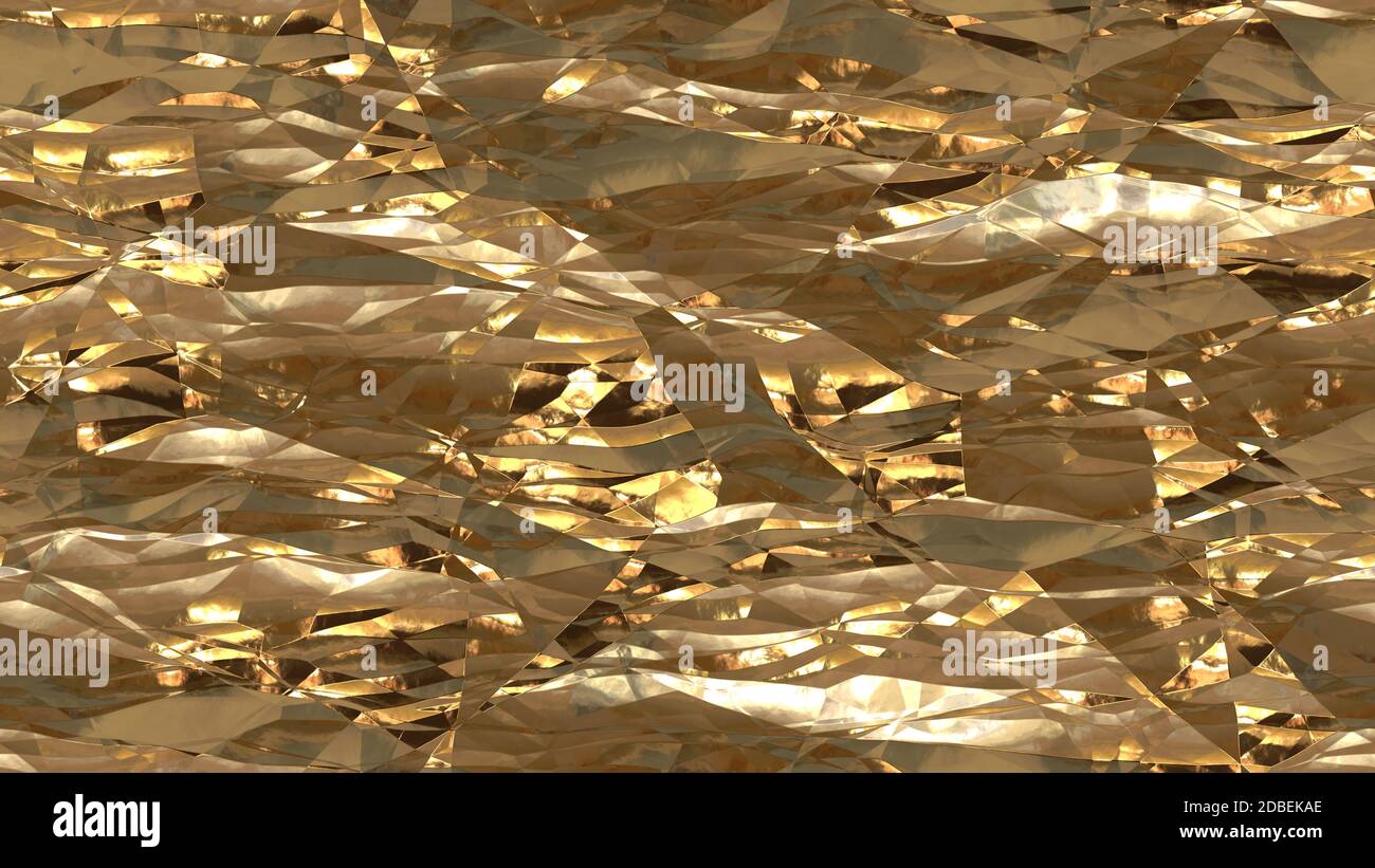 Gold shiny crumpled metallic foil seamless background texture surface ...