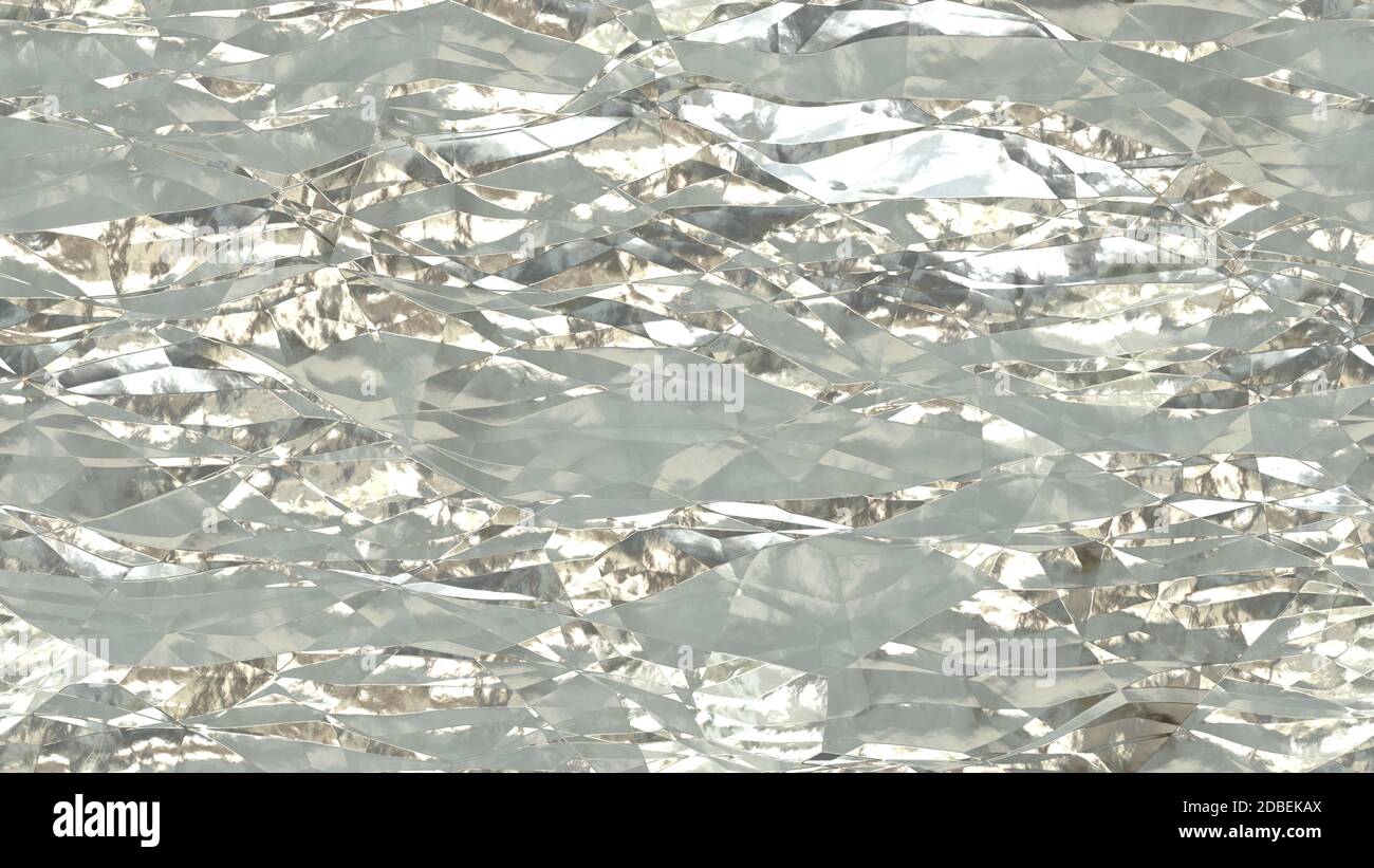 Silver shiny crumpled metallic foil seamless background texture surface ...
