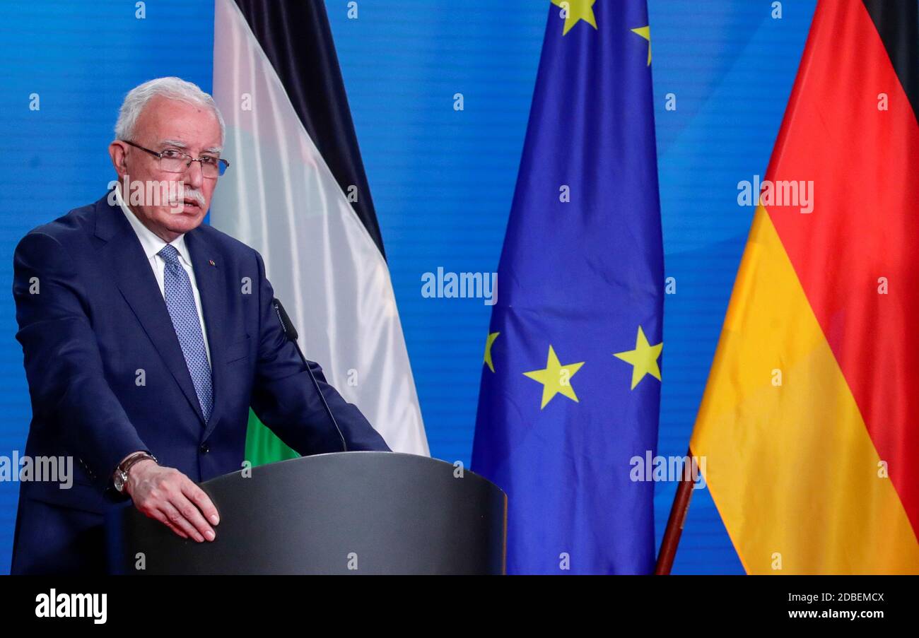 Berlin, Germany. 17th Nov, 2020. Riad al-Maliki, Palestinian Foreign Minister, speaks at a joint press conference following a meeting with his German counterpart Credit: Hannibal Hanschke/Reuters Images Europe/Pool/dpa/Alamy Live News Stock Photo
