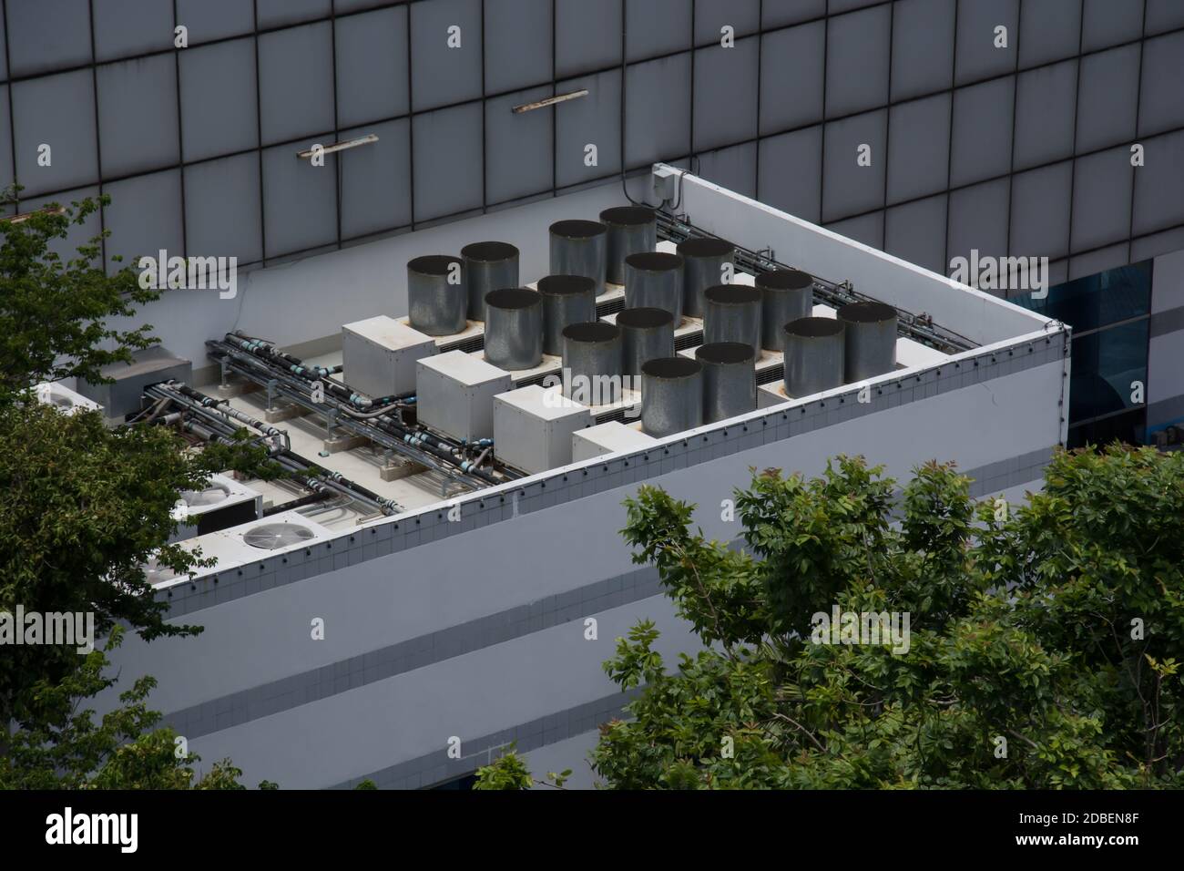 Commercial cooling HVAC air conditioner condenser on large commercial