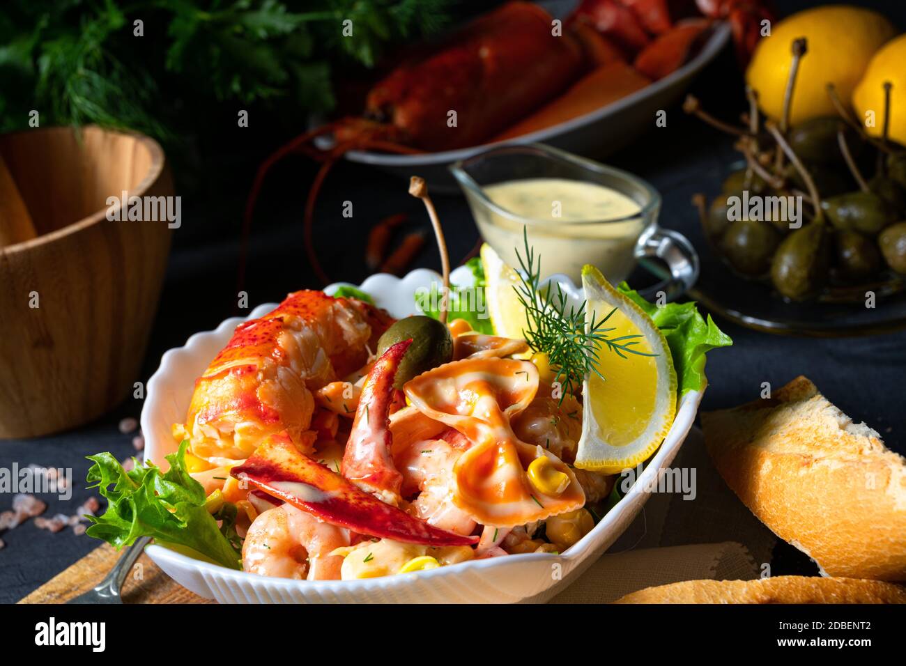 Lobster crab salad with pasta Stock Photo Alamy
