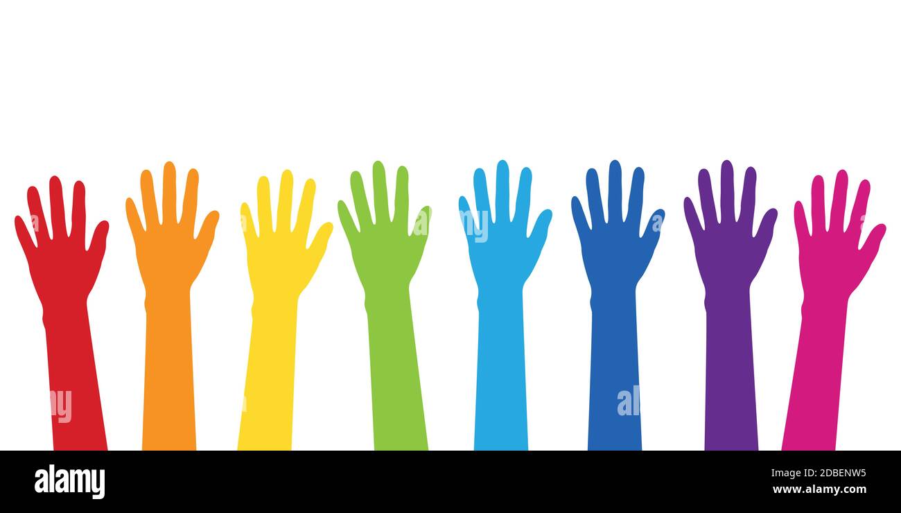 colorful raised hands in rainbow colors isolated on white vector  illustration EPS10 Stock Vector Image \u0026 Art - Alamy, image size:1300x740