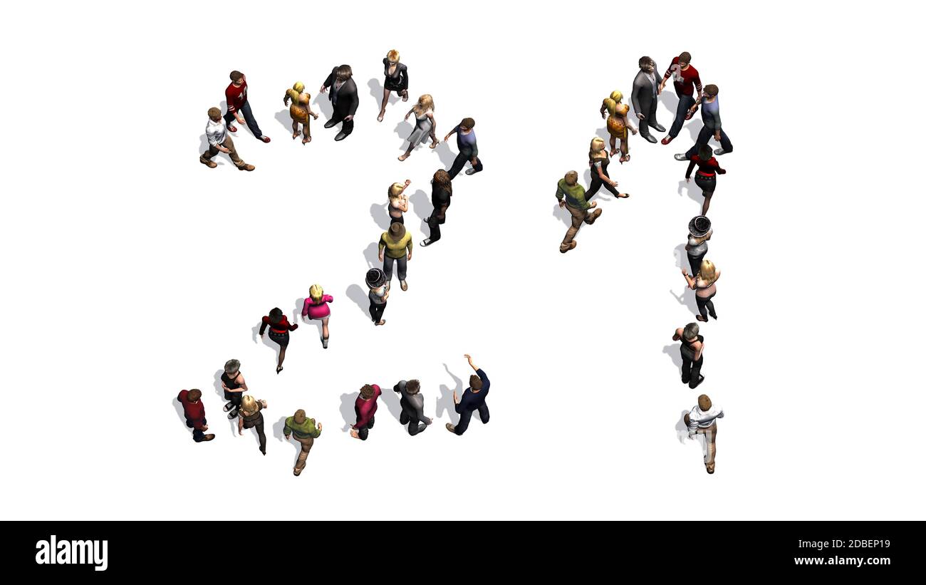 people - arranged in number 21 with shadow Stock Photo