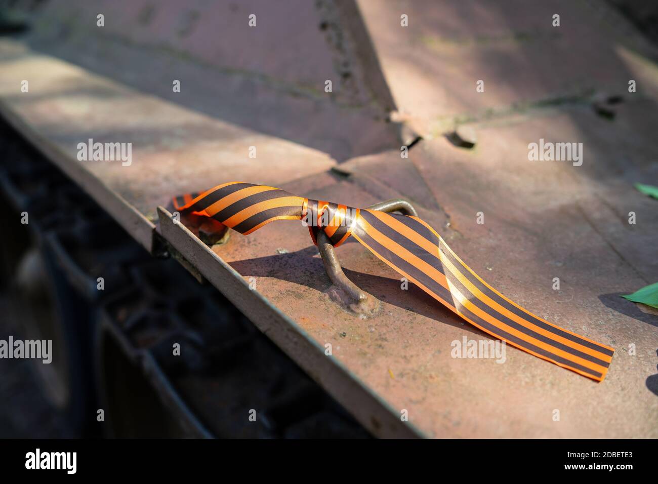 St. George ribbon on the armor of the tank Stock Photo - Alamy