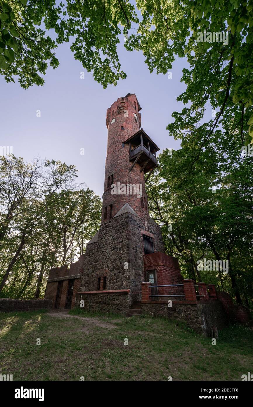 Bismarck tower in Bad Freienwalde. Germany A Bismarck tower is a specific type of monument built to honor its first chancellor, Otto von Bismarck. Bui Stock Photo