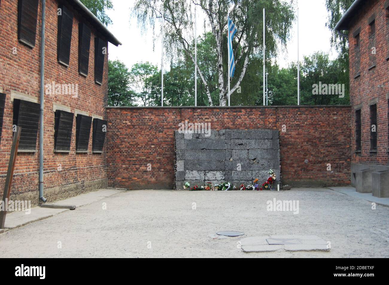 Death wall at Auschwitz concentration camp Stock Photo