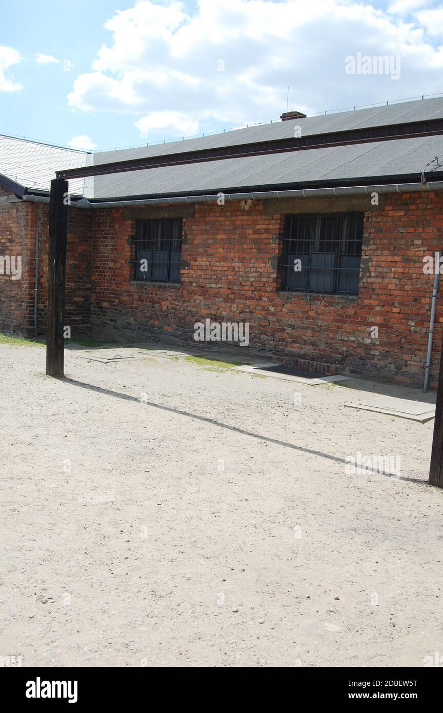 hanging post at Auschwitz concentration camp Stock Photo