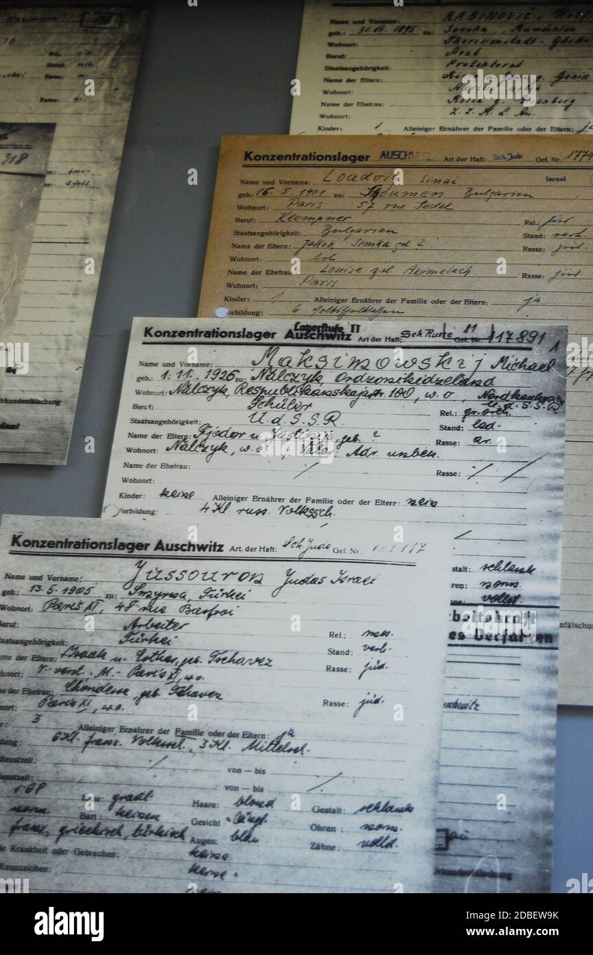 Identity papers of Jewish victims in Auschwitz concentration camp Stock ...