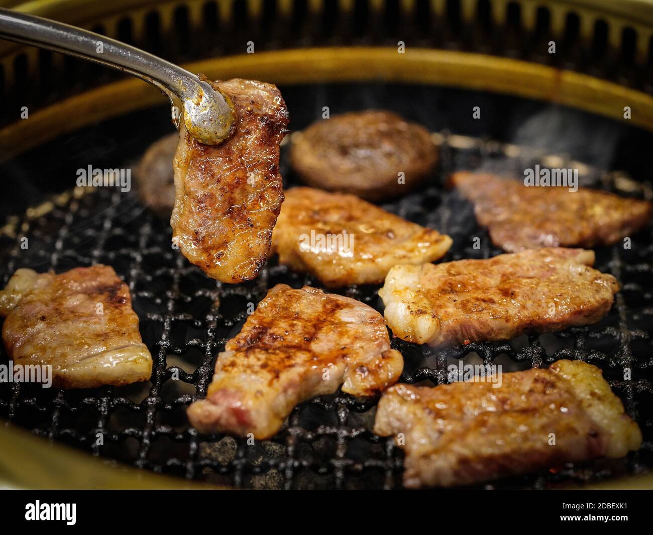Matsusaka beef grilling on griddle pan. Matsusaka City, Japan. (Japan's