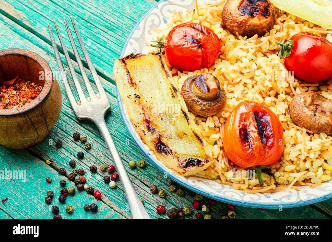 Classic Turkish pilaf with noodles.Turkish rice, grilled rice with ...