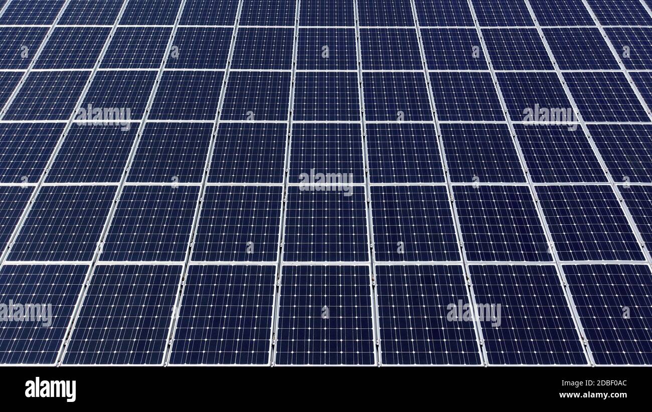 Blue solar cells with white border Stock Photo
