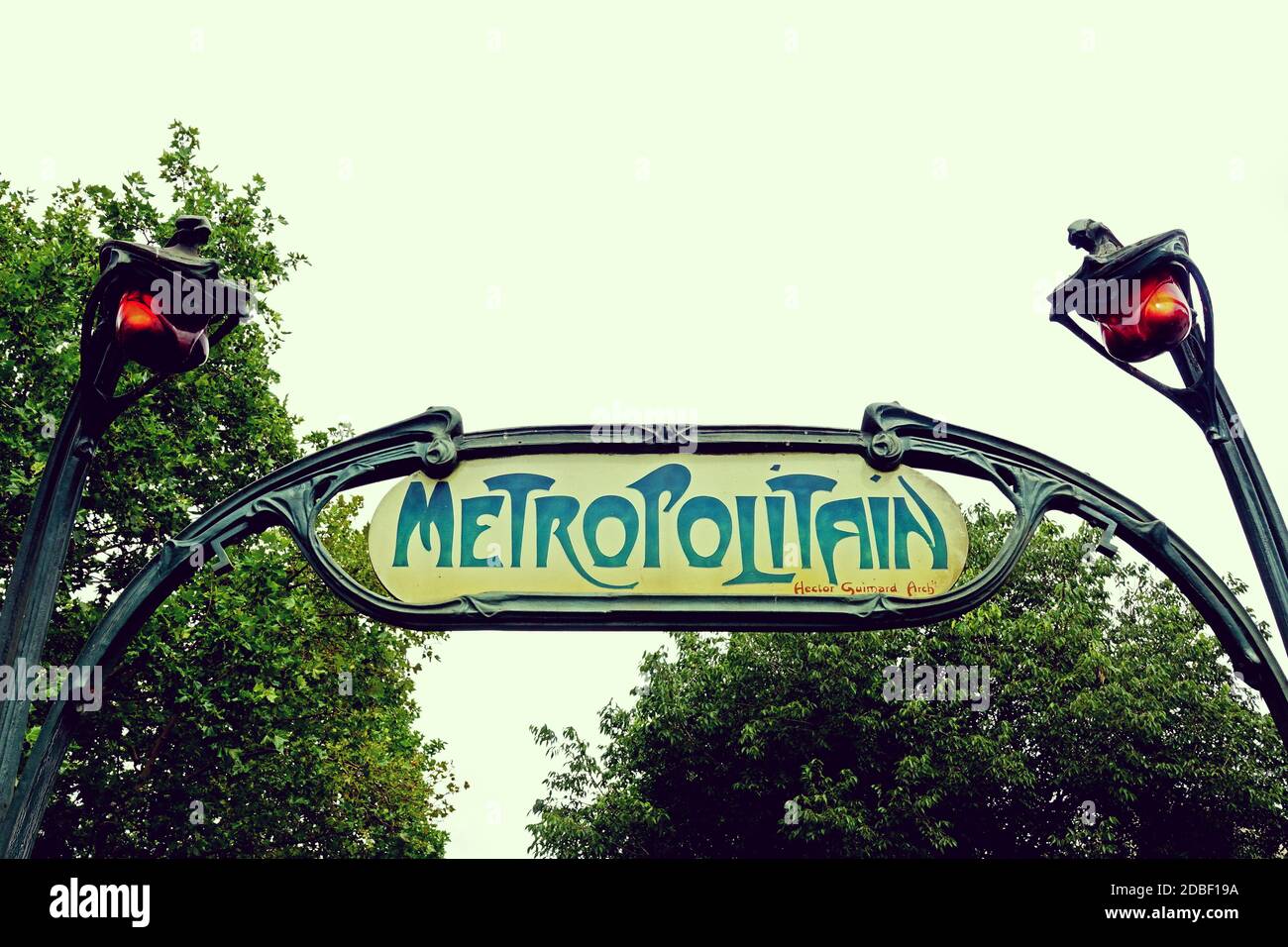 Vintage sign of Metropolitain in a subway station of Paris Stock Photo