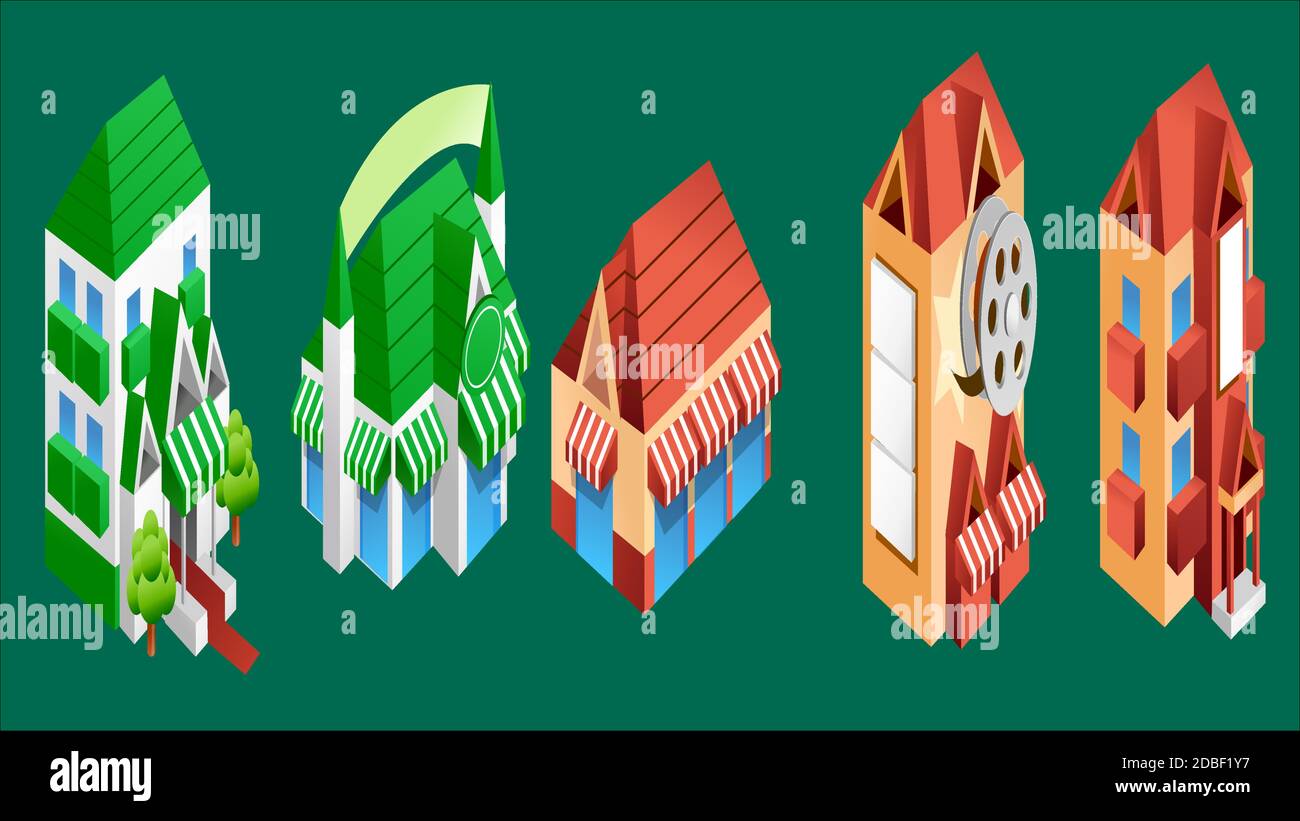 Flat design of retro and modern city houses. Old buildings, skyscrapers ...