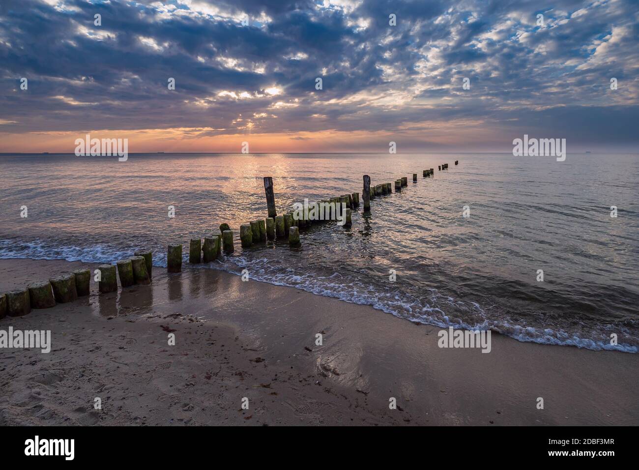 Groynes on shore of the Baltic Sea in Graal Mueritz, Germany. Stock Photo