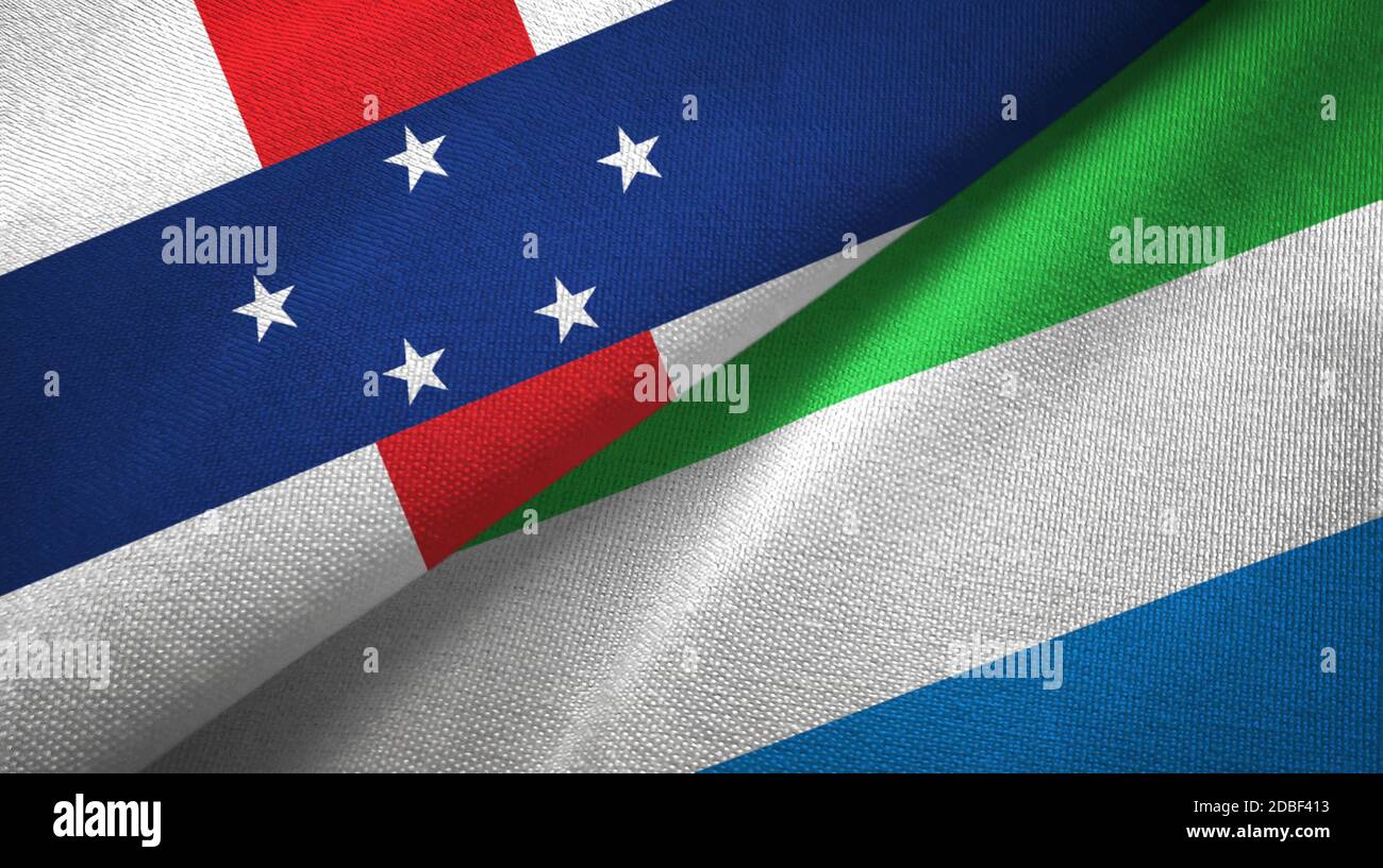 Netherlands Antilles and Sierra Leone two flags textile cloth, fabric texture Stock Photo