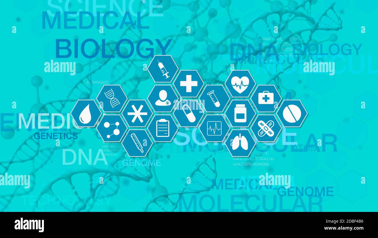 medical scientific concept, hexagon grid with icons related to medicine ...