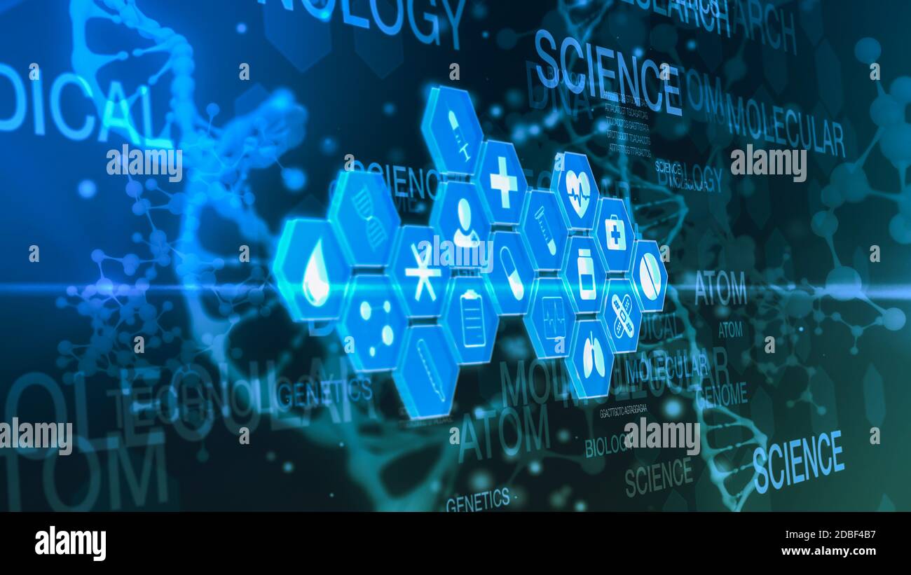 medical scientific concept, hexagon grid with icons related to medicine ...