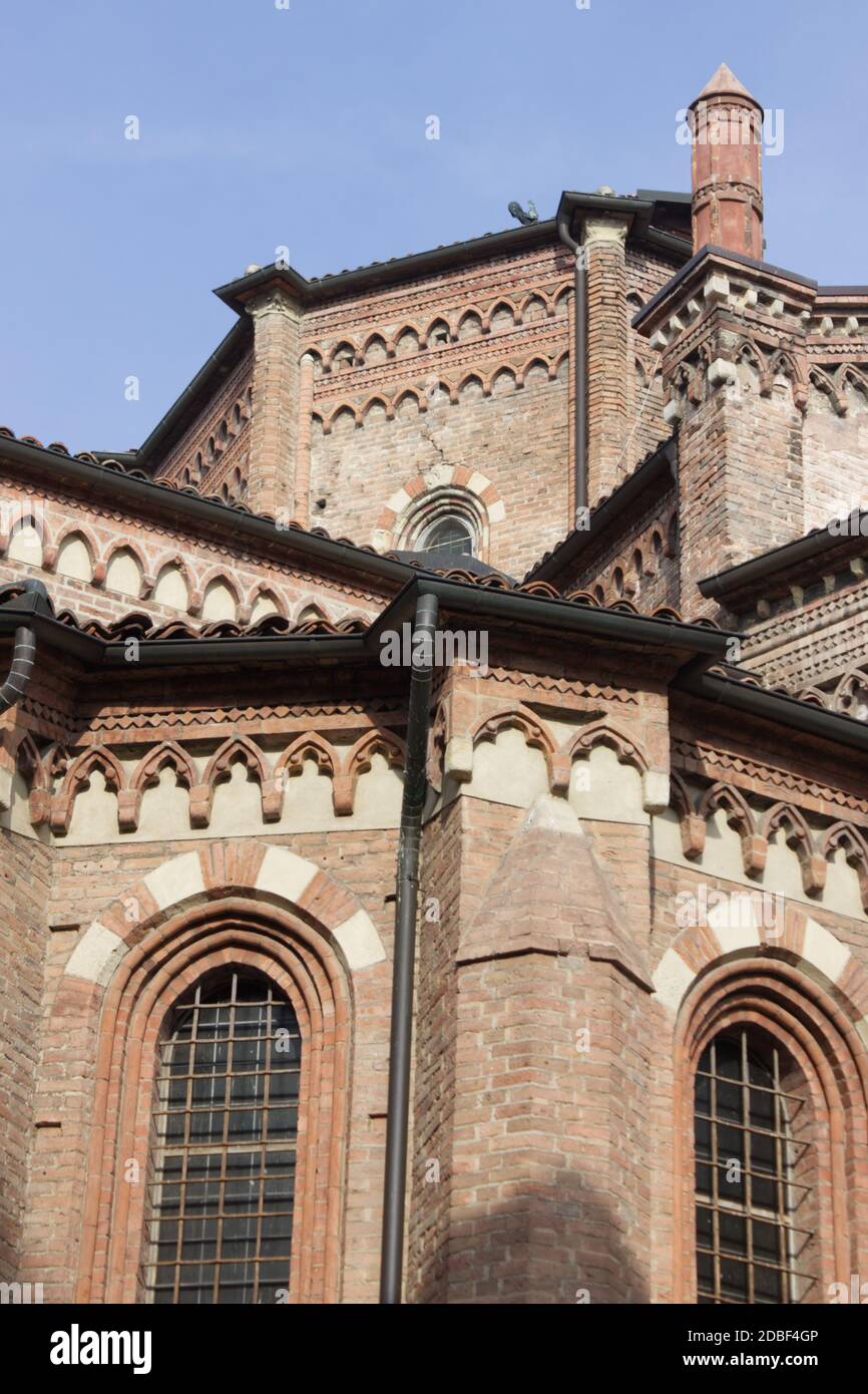 Asti, Piedmont, Italy - Jan 2020: San Secondo cathedral church. Particular of the neo gothic structure. Stock Photo