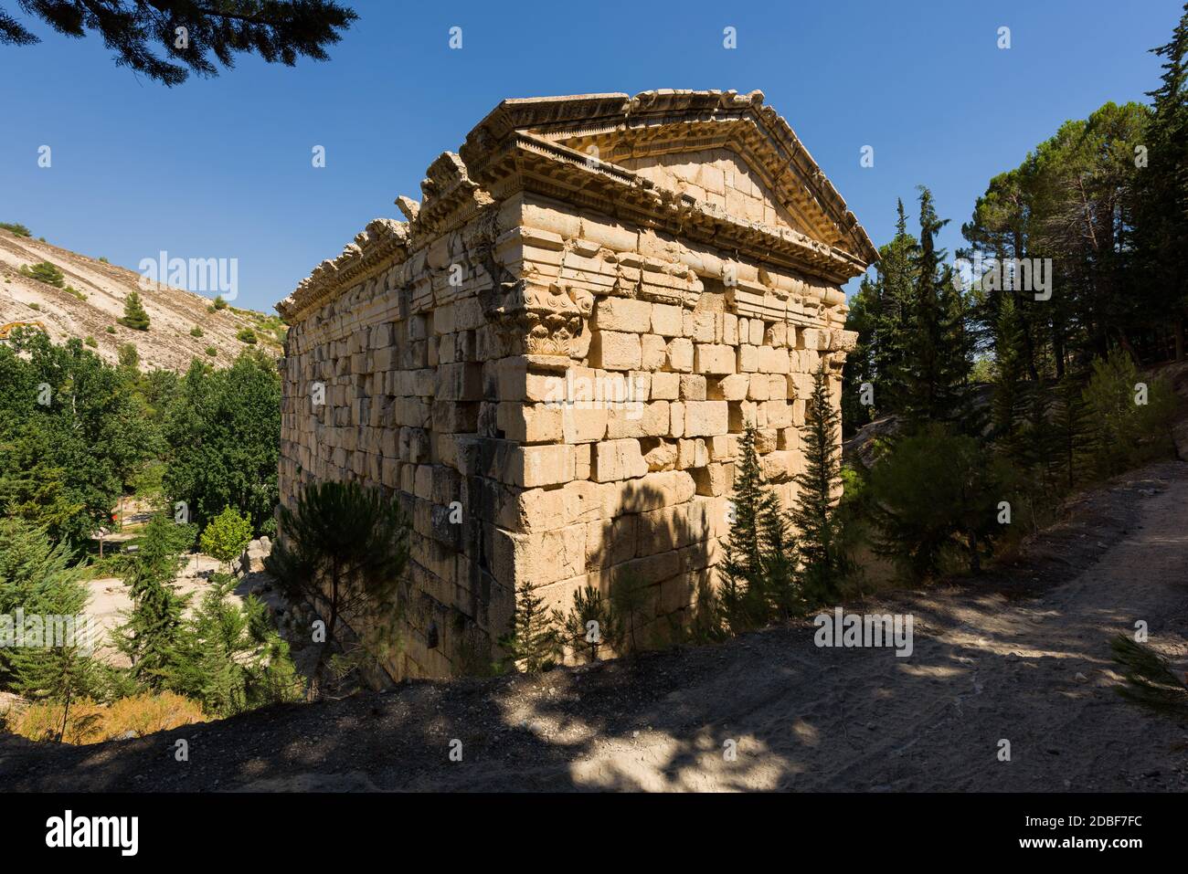 The ancient ruins of the Lower Roman temple of Niha, a landmark in the Bekaa Valley, in Fourzol, Zahle, Lebanon Stock Photo