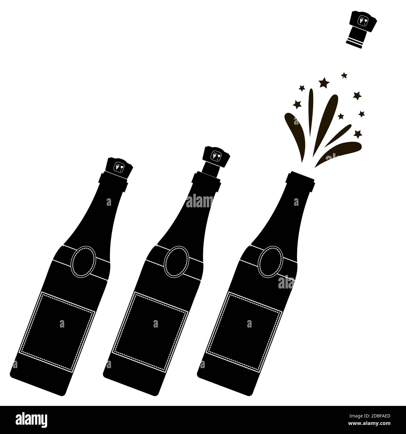 Champagne bottle pop line icon, alcohol and celebration, drink