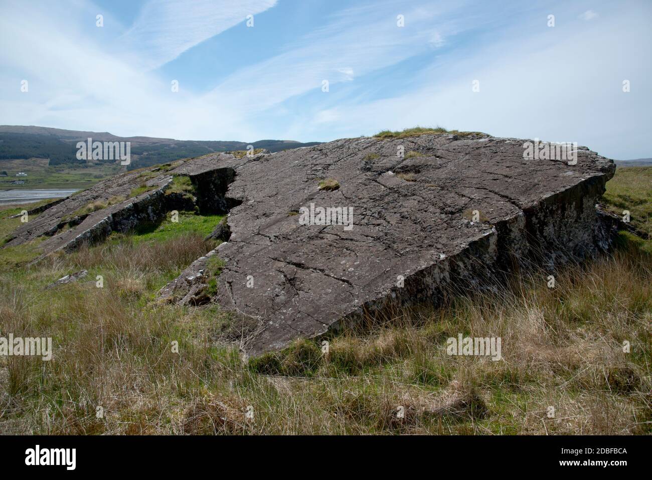 Rock polished by glaciation movement downhill, left to right. Stock Photo