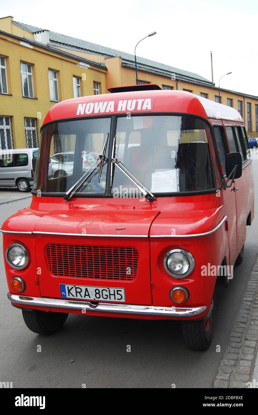 Red Nowa Huta communist tour bus Stock Photo