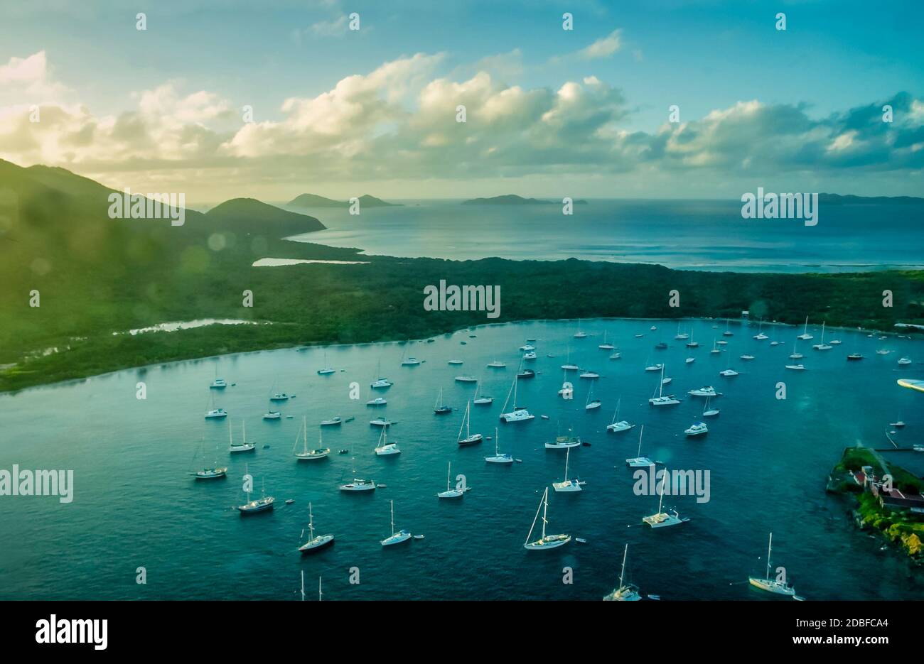 British Virgin Islands, view from plane over Beef Island, Trellis Bay