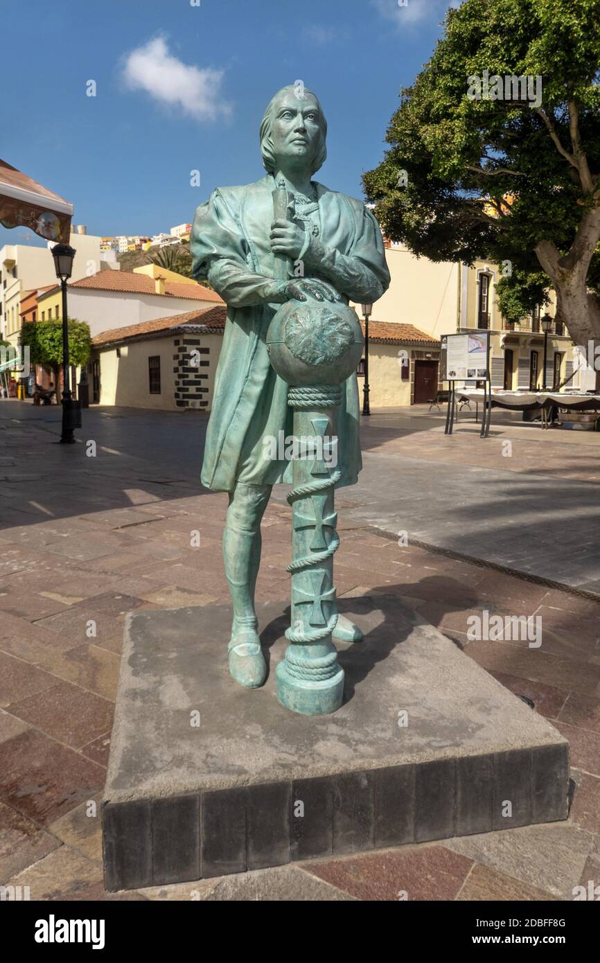 Christopher Columbus statue in San Sebastian, La Gomera Stock Photo