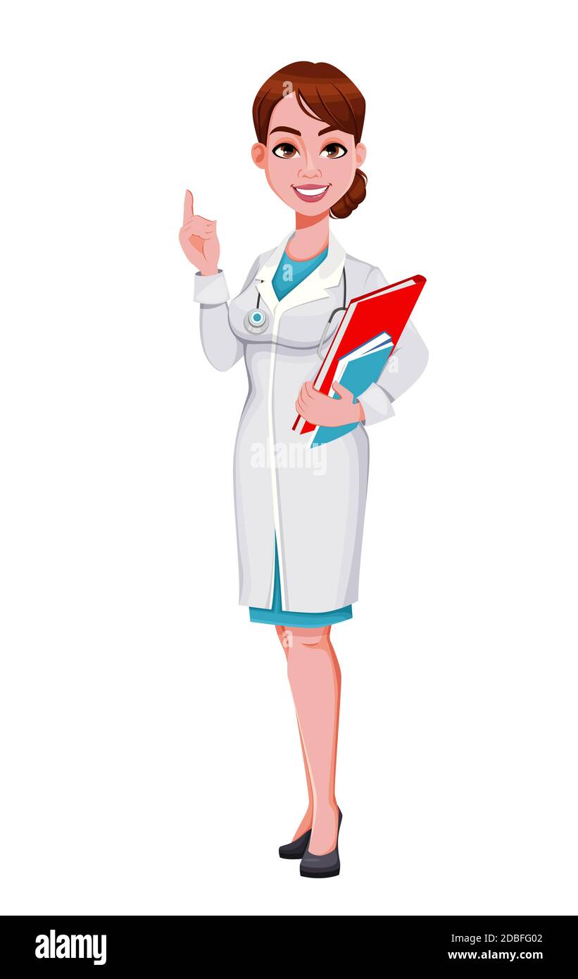 Stock vector cheerful doctor cartoon character. Beautiful young woman ...