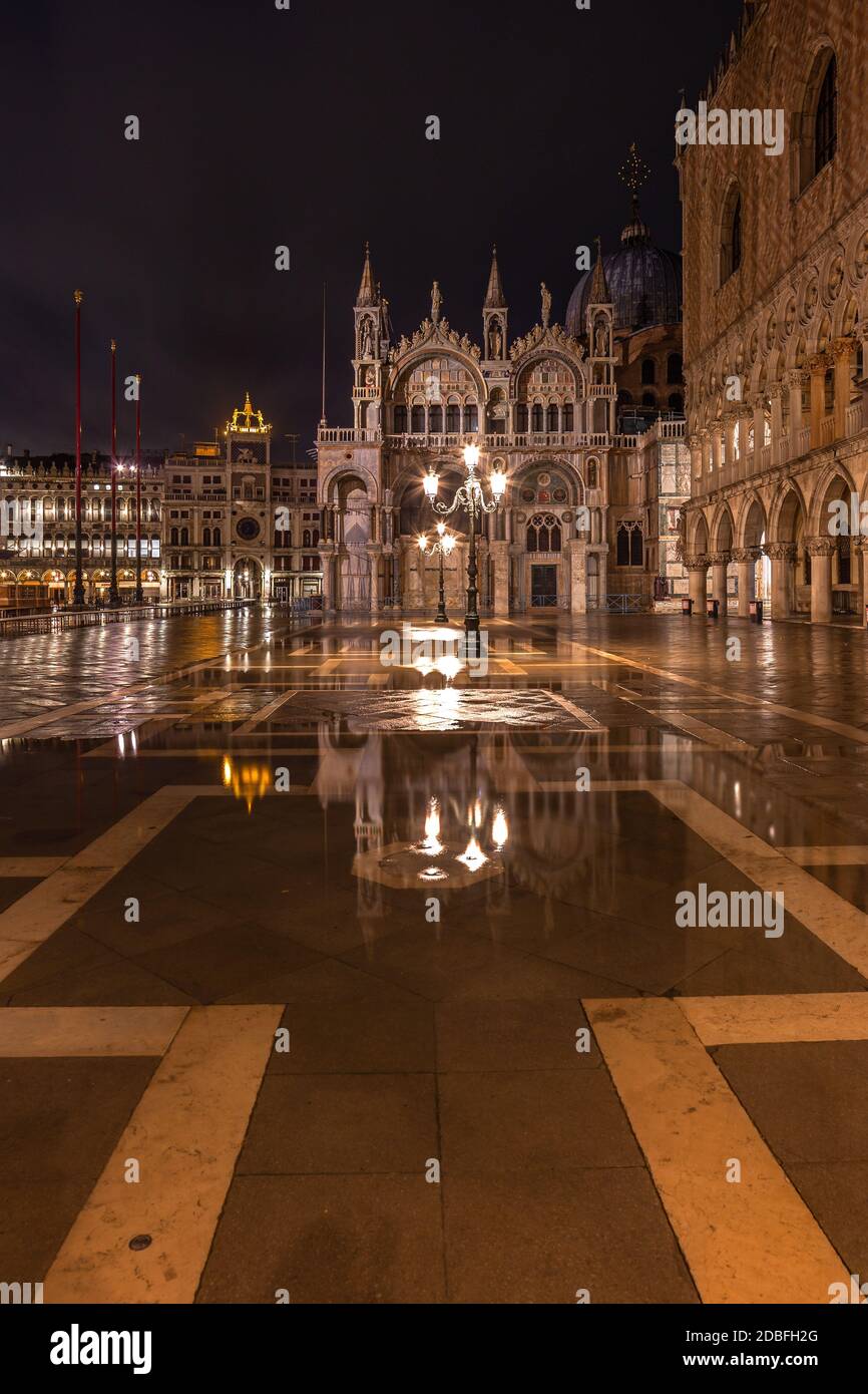 St. MarkÂ´s Basilica in Venice at night Stock Photo