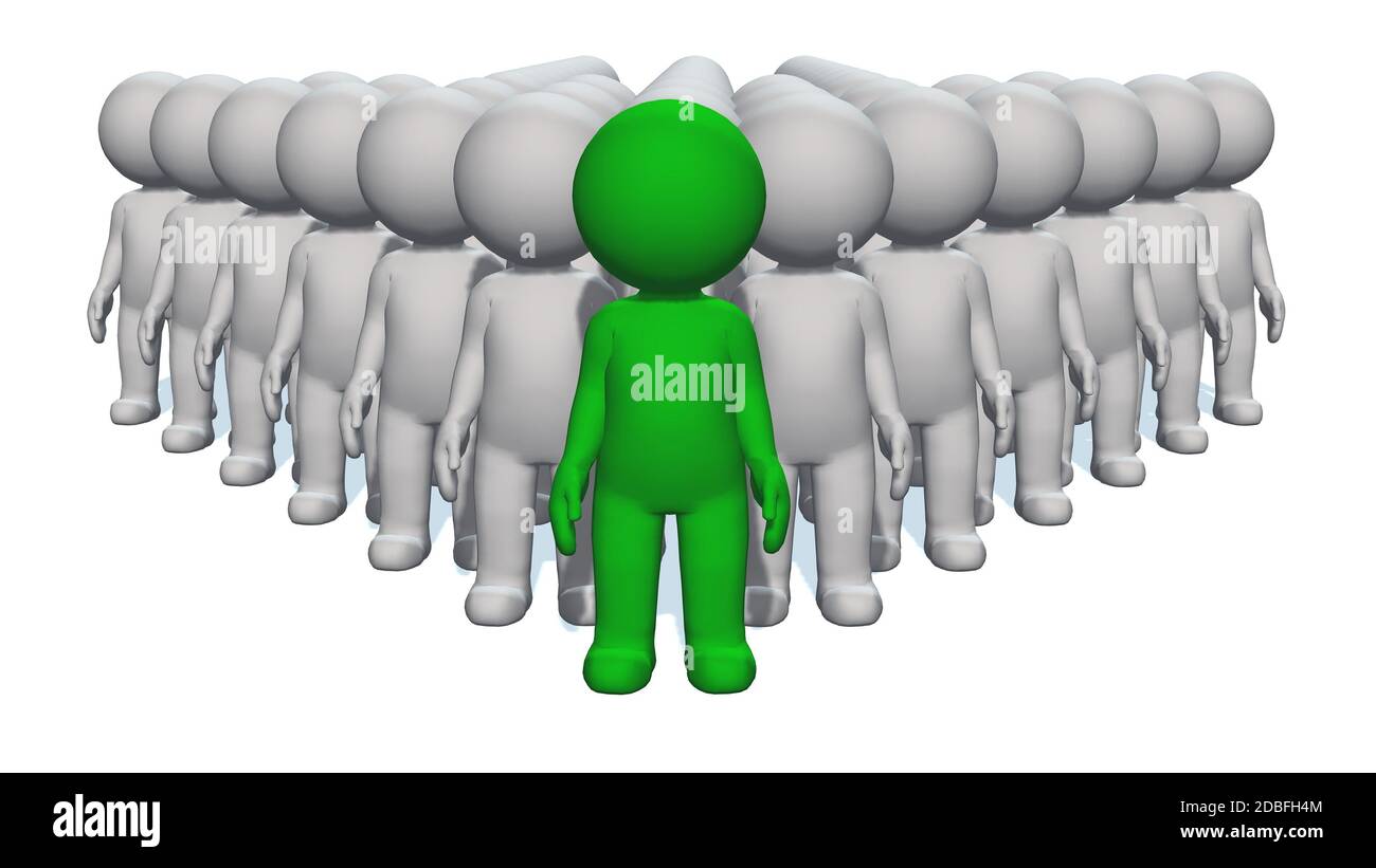 3D people - large crowd with green leader at the top Stock Photo